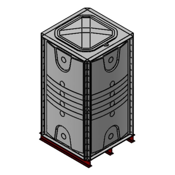 2000 Litre GRP Sectional Water Tank with Internally Flanged Base (IFB) - 1X1X2